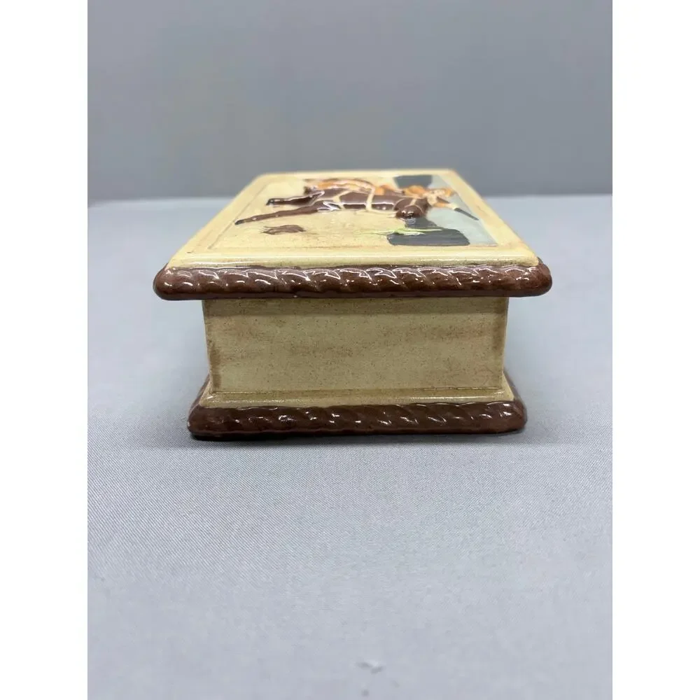 Vintage 1981 Hershey Molds Ceramic Trinket Box 3D Cowboy Horse Western Lidded